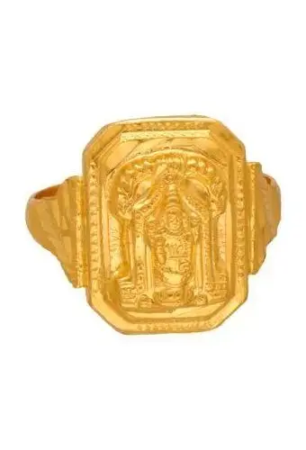 A 22 karat gold ring engraved with a standing Balaji